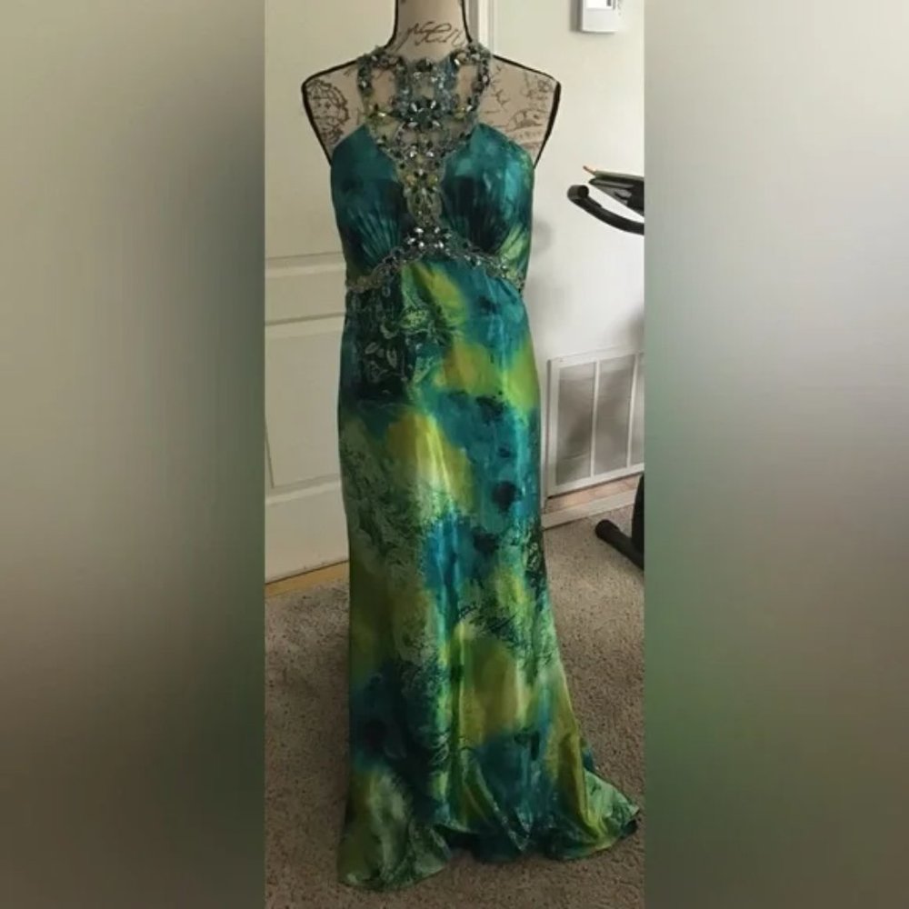 Tony Bowls Paris Satin Dress - Multi-Colored Abstract Print - 12 - Used